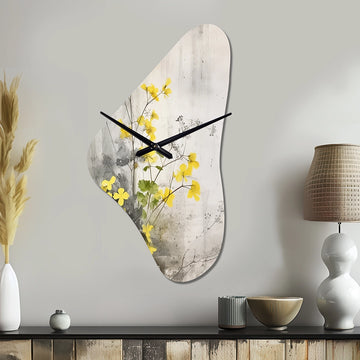 Yellow Grey Herb Garden - Asymmetric Metal Wall Clock